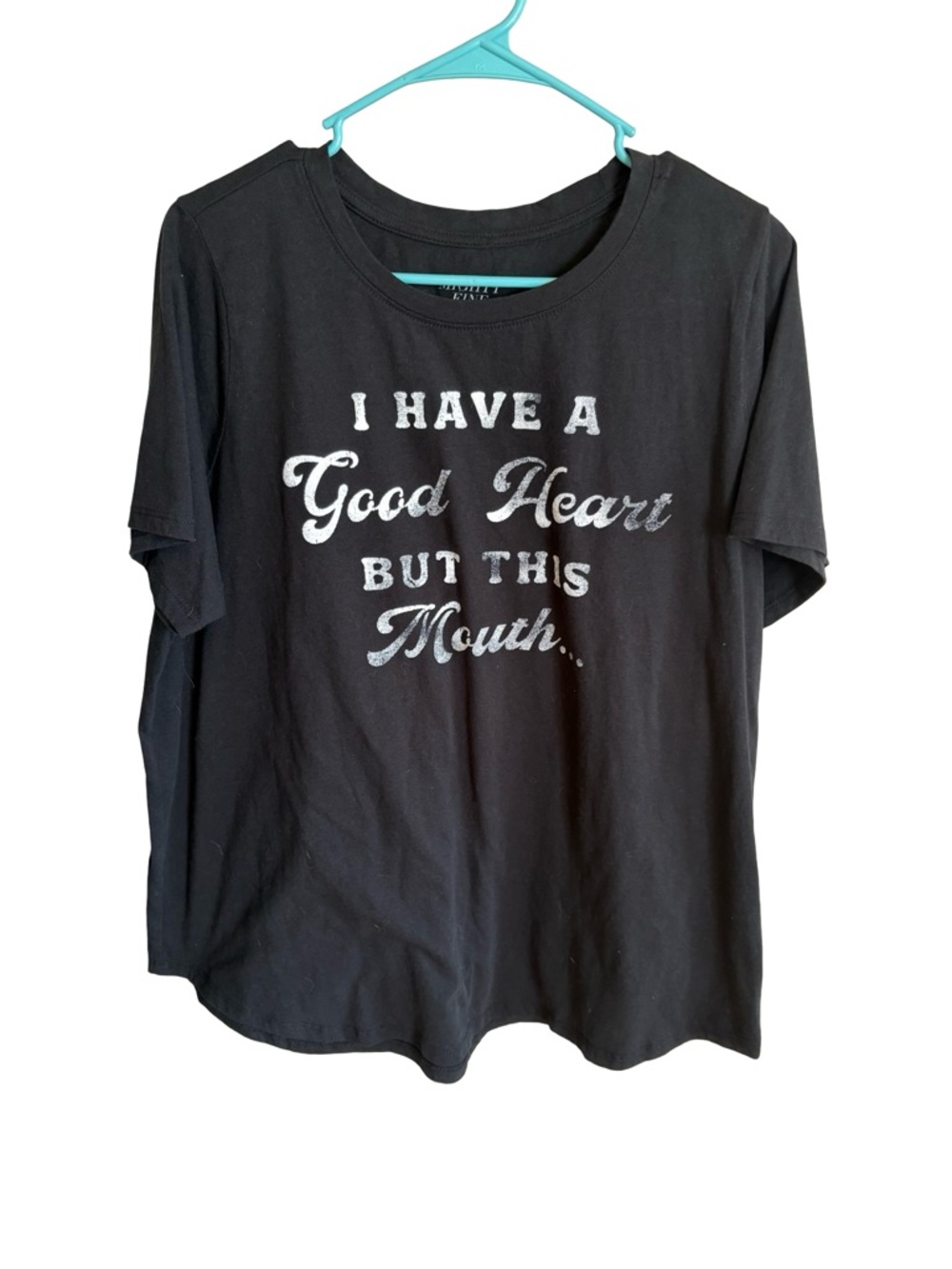 Mighty Fine Black Short Sleeve Tee with Silver Script